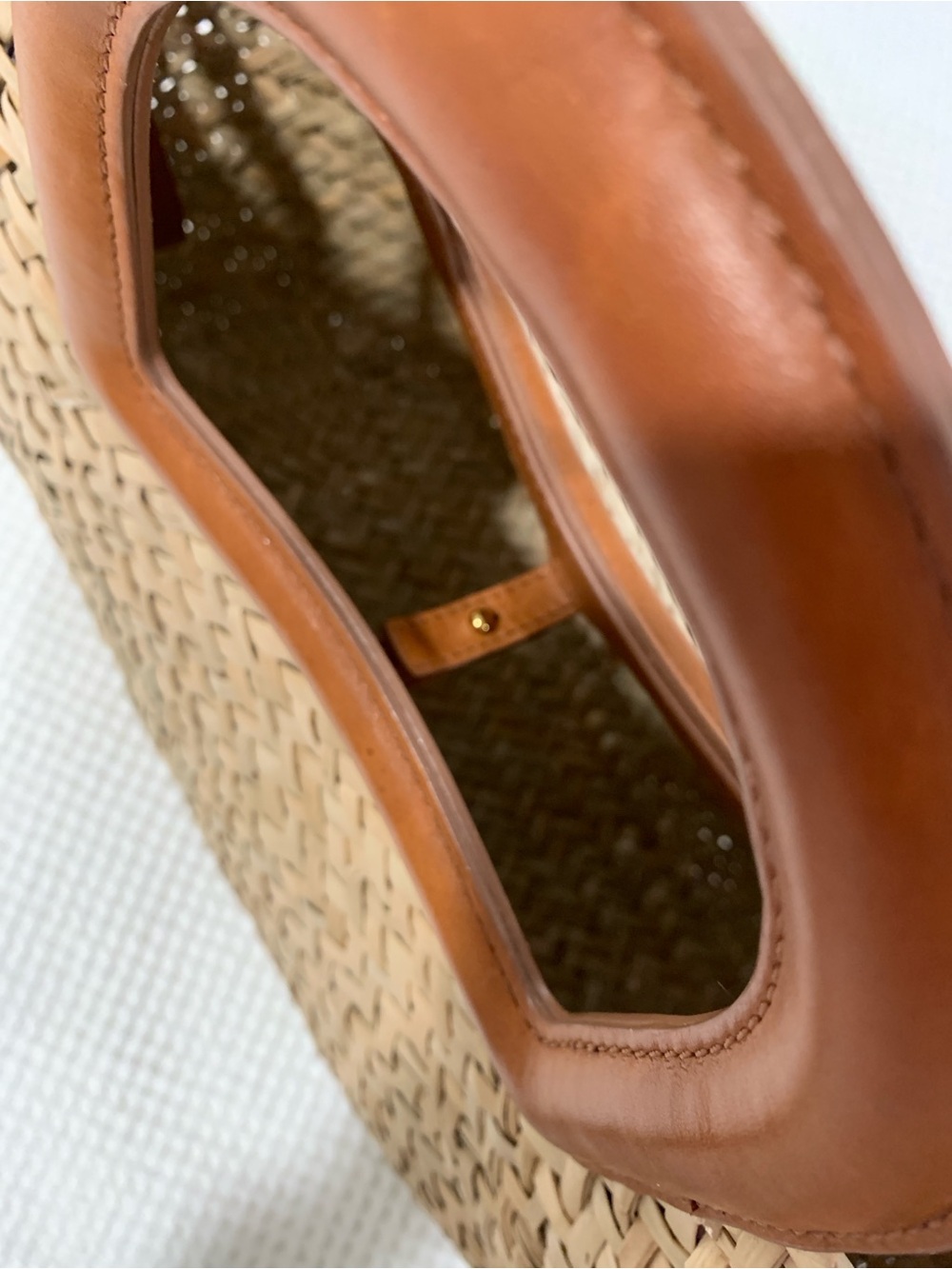 Woven Straw Tote Bag with Tan Leather Trim - Picture 6 of 10